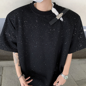 现货！25夏季闪片满天星设计感皮扣垫肩T恤短袖DX126-P68图片