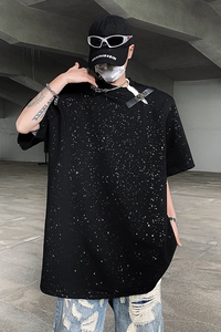 现货！25夏季闪片满天星设计感皮扣垫肩T恤短袖DX126-P68图片