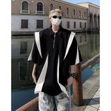 23夏季垫肩撞色解构设计polo拉链短袖T恤男半袖方领上衣DX77-P88，男装T恤，电商B288