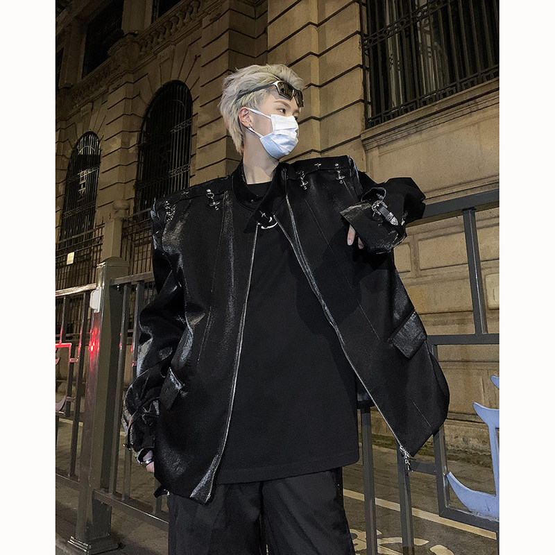 23秋冬男士液态金属飞机扣垫肩夹克亮面胸棉西服外套JK11-P125现,男装夹克,电商B288