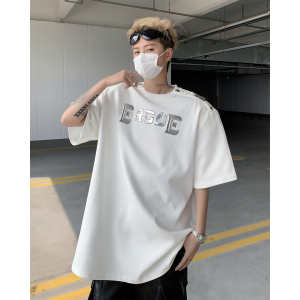 现货！25夏季男士设计感印花垫肩金属卡扣T恤短袖DX106-P78图片