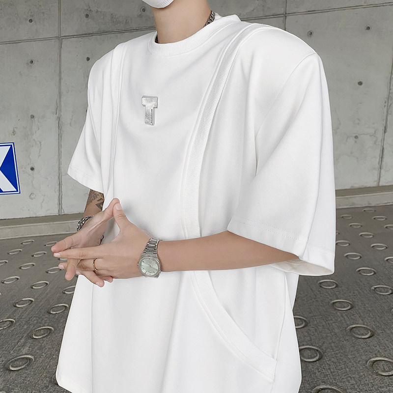 现货！25夏季男士金属扣设计感解构T恤垫肩短袖DX121-P68,男装T恤,电商B288