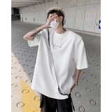 现货！25夏季男士拉链设计感拼接金属扣垫肩短袖T恤DX104-P75，男装T恤，电商B288