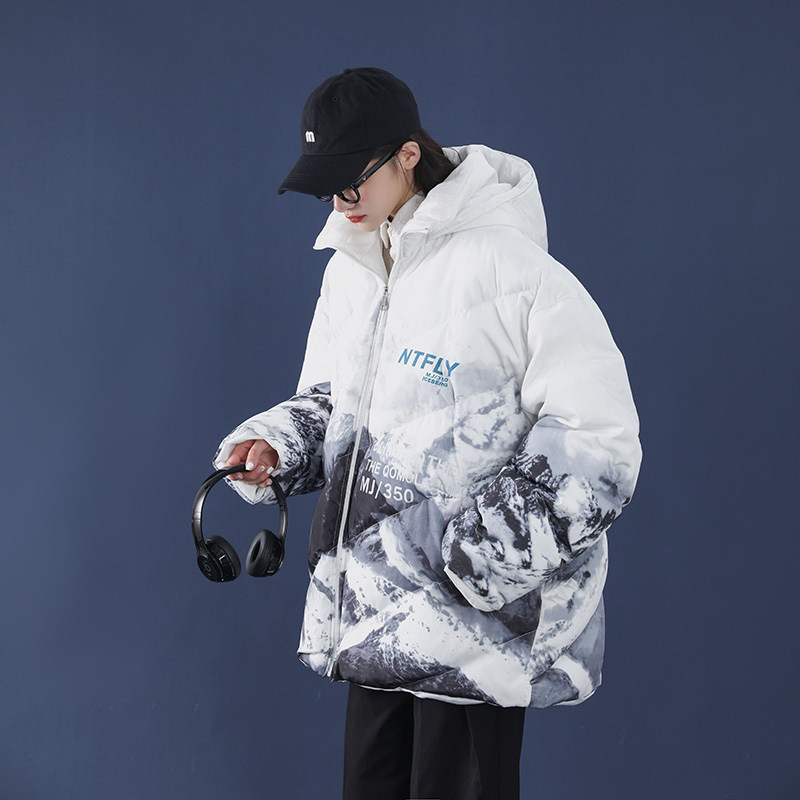 港风雪山印花面包服连帽棉衣男情侣宽松加厚棉服棉袄mj350-p155图片