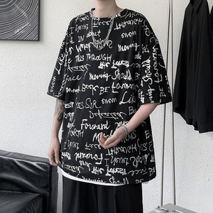 夏季港风潮牌字母涂鸦凉感印花冰丝短袖T恤男女情侣半袖tx09-p30，男装T恤，电商B288