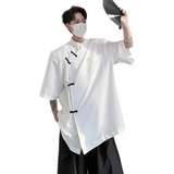 现货！25冰丝新中式垫肩盘扣短袖民风丝滑凉感半袖T恤DX32-P65，男装T恤，电商B288