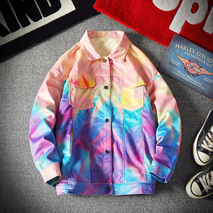 22秋男士学生渐变色潮流休闲夹克工装港风彩虹色大码外套JK01-p95，男装夹克，电商B288
