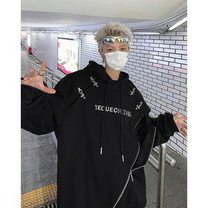 23秋冬男士飞机扣子拉链不规则下摆重磅暗黑垫肩卫衣mj926-p98现图片