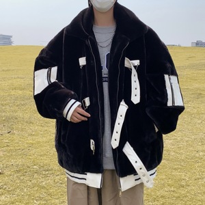 22双色皮扣羊羔绒外套男女宽松仿兔毛加厚棉服上衣秋冬mj606-p168，男装棉衣，电商B288