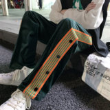 22春款织带刺绣港风男士蝴蝶排扣裤条纹休闲丝绒休闲裤子ck62-p68，男装休闲裤，电商B288