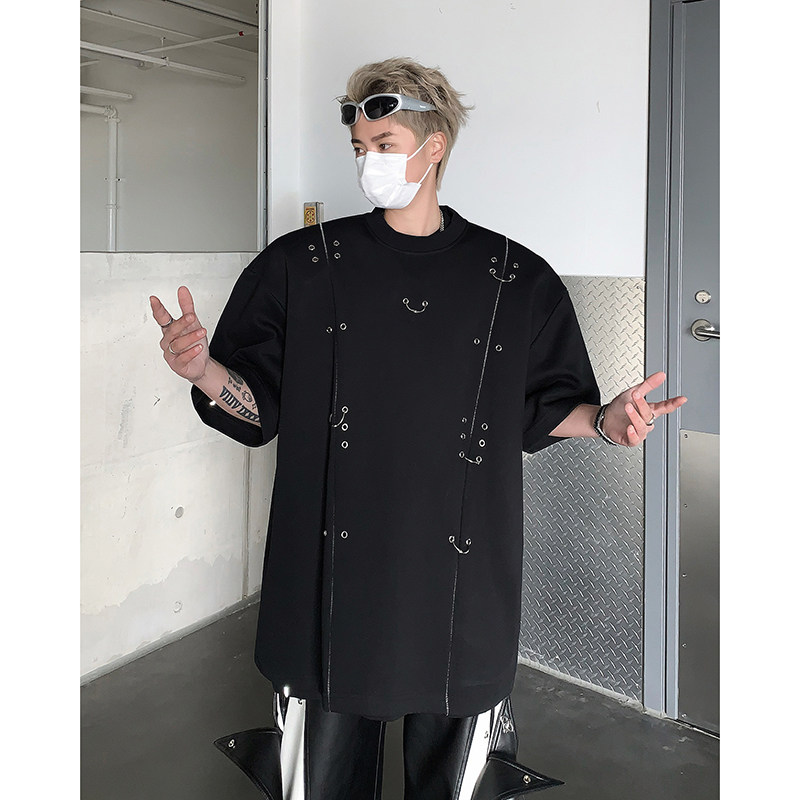 现货！25夏季男士金属垫肩设计感气眼铆钉T恤短袖DX81-P78,男装T恤,电商B288