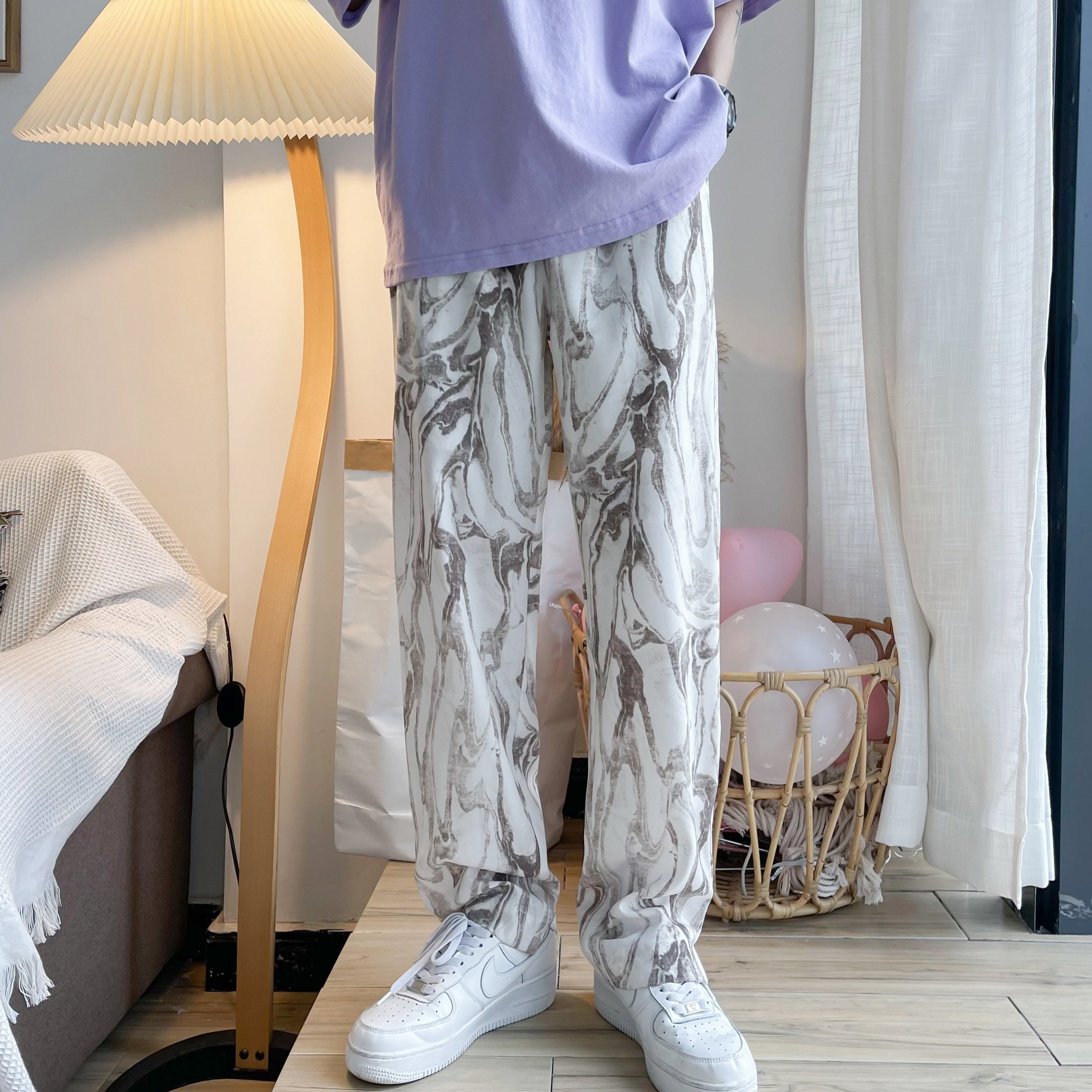 2026新款男士休闲裤直筒口袋宽松通勤木纹裤子CK78--P55，男装休闲裤，电商B288