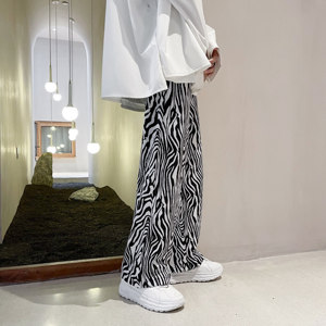 现货！25夏款斑马纹港风休闲显瘦冰丝滑感男士潮休闲裤子ck67-p45，男装休闲裤，电商B288