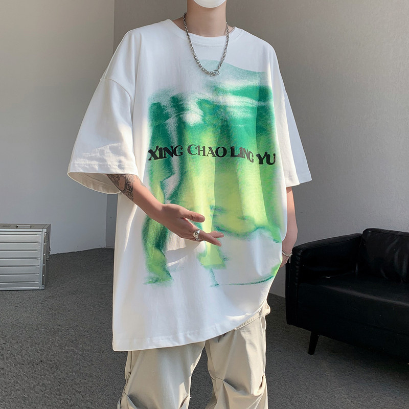 辣弟高街复古抽象印花情侣上衣甜酷宽松短袖T恤大码半袖DX20-P38图片