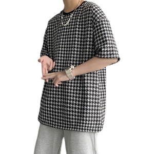 21夏季新款男士T恤宽松黑白千鸟格夏装短袖b288-tx03-p30图片