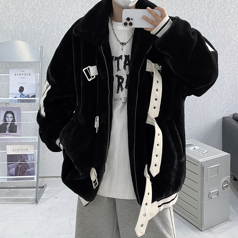 皮扣装饰重工加绒加棉仿兔毛棉服外套大码毛毛衣B288-MJ606-P155,男装针织衫/毛衣,电商B288