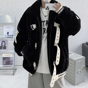 皮扣装饰重工加绒加棉仿兔毛棉服外套大码毛毛衣B288-MJ606-P155图片