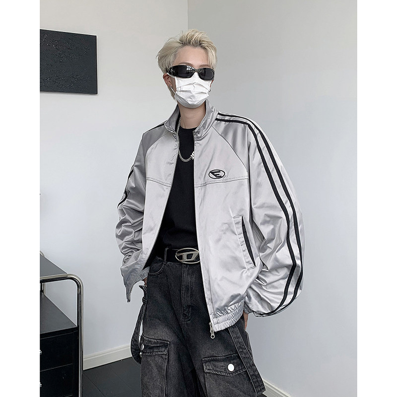 23秋冬银色亮面运动条纹短款夹克JK06-P118,男装夹克,电商B288