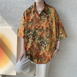 23夏冰丝莫奈油画沙滩度假衬衫短袖艺术气息大码T恤DX18-P45，男装T恤，电商B288