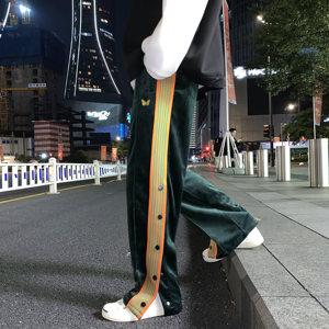 22春款织带刺绣港风男士蝴蝶排扣裤条纹休闲丝绒休闲裤子ck62-p68