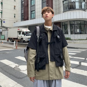 22秋夹克男ins马甲两件套工装机能日系原宿大码冲锋衣mj353-p138图片