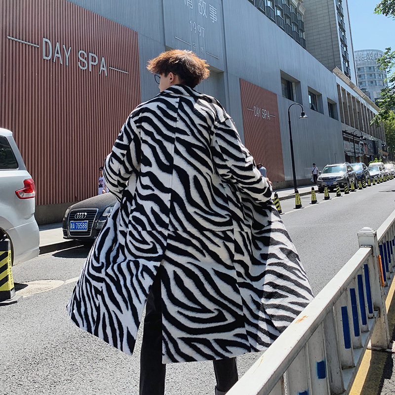 19凹造型立体裁剪斑马纹外套男冬季夹棉中长款毛呢大衣mj245-p180，男装毛呢大衣，电商B288