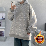 B288冬季加绒加厚字母烫金连帽宽松卫衣外套WY03P78控95，女装短外套，电商B288