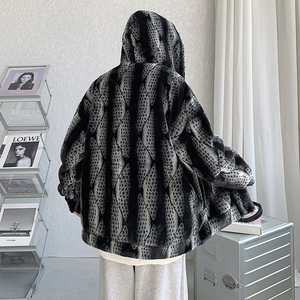 22新品扭花纹仿兔毛环保皮草皮毛一体加绒加厚棉服外套MJ674-165图片