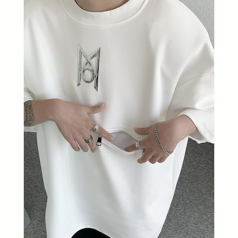 现货！25金属拉链垫肩短袖T恤男夏季宽松圆领大码半袖DX21-P58,男装T恤,电商B288