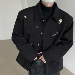 24春季男士胸针设计款垫肩男士短款老钱风夹克上衣mj1021-p178图片