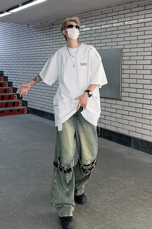 23新解构风金属拉链圆领男士短袖高街T恤MJ708-P68现货,男装T恤,电商B288
