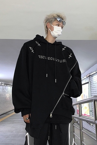 23秋冬男士飞机扣子拉链不规则下摆重磅暗黑垫肩卫衣mj926-p98现图片