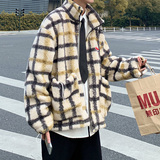 棉衣男港风宽松格子保暖加厚潮牌羊羔毛外套大衣B288-MJ400-P105，男装棉衣，电商B288