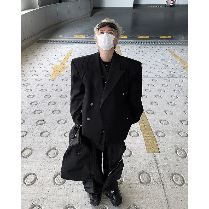 24春季设计感打褶铆钉西服垫肩外套xz29-p145,男装西服,电商B288