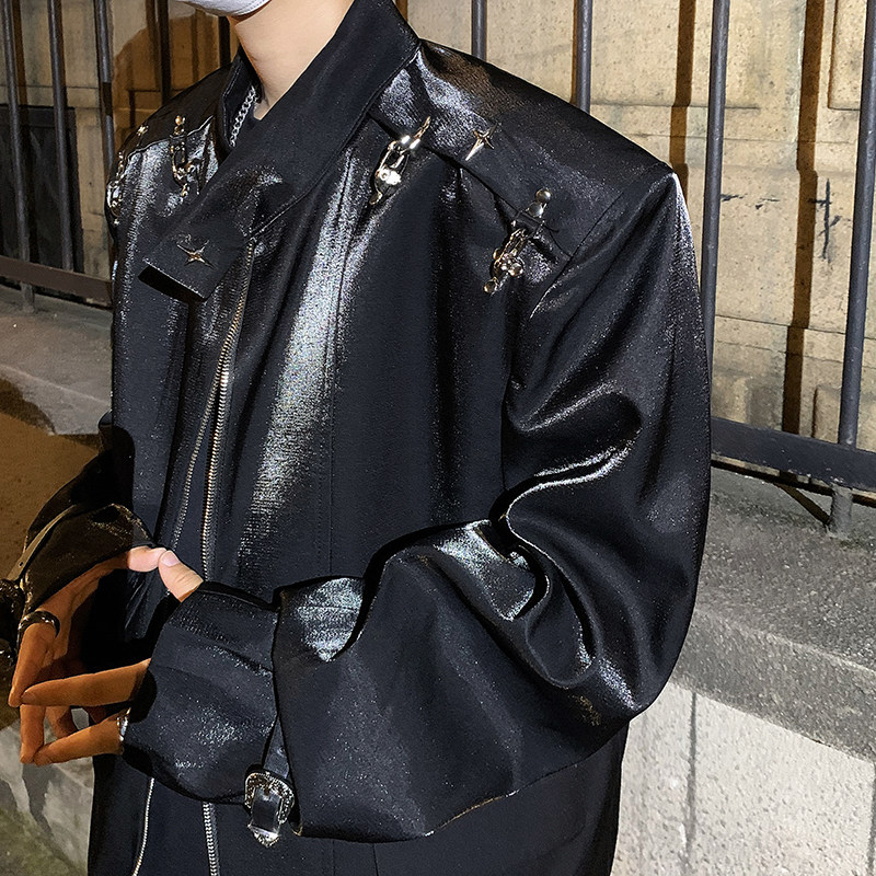23秋冬男士液态金属飞机扣垫肩夹克亮面胸棉西服外套JK11-P125现,男装夹克,电商B288