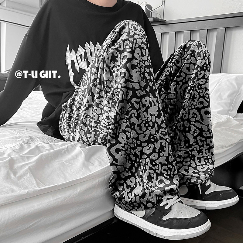 豹纹休闲裤22夏款显瘦丝滑金丝绒男士亮面港风裤子b288-ck88-p50，男装休闲裤，电商B288