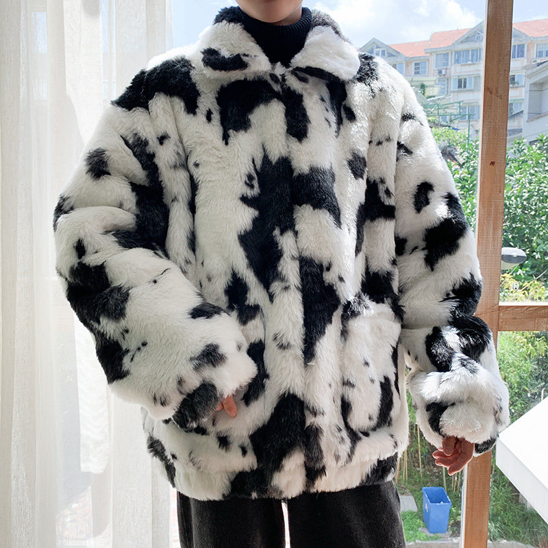 22新潮情侣奶牛纹仿皮草加棉保暖男士大码外套棉衣mj234-p150，男装棉衣，电商B288