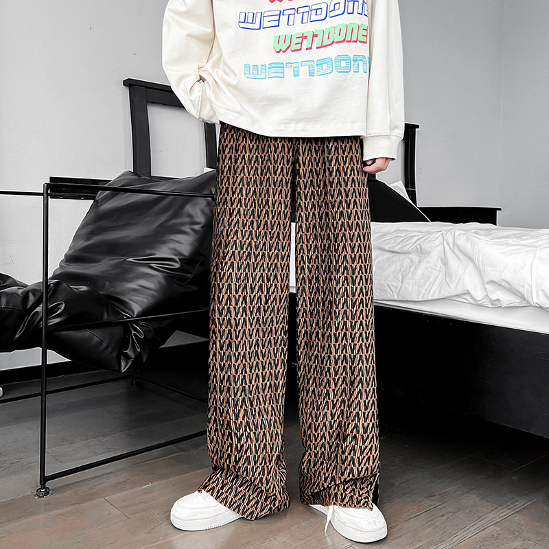 秋冬老花复古休闲嘻哈直筒长裤男休闲开叉褶皱裤潮B288-ck93-p55，男装休闲裤，电商B288