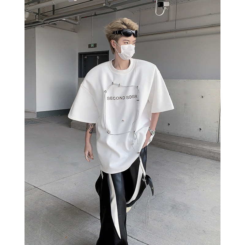 现货！25夏季男士设计感垫肩铆钉印花短袖T恤DX98-P68,男装T恤,电商B288