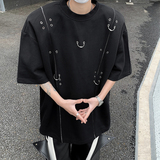 现货！25夏季男士金属垫肩设计感气眼铆钉T恤短袖DX81-P78，男装T恤，电商B288