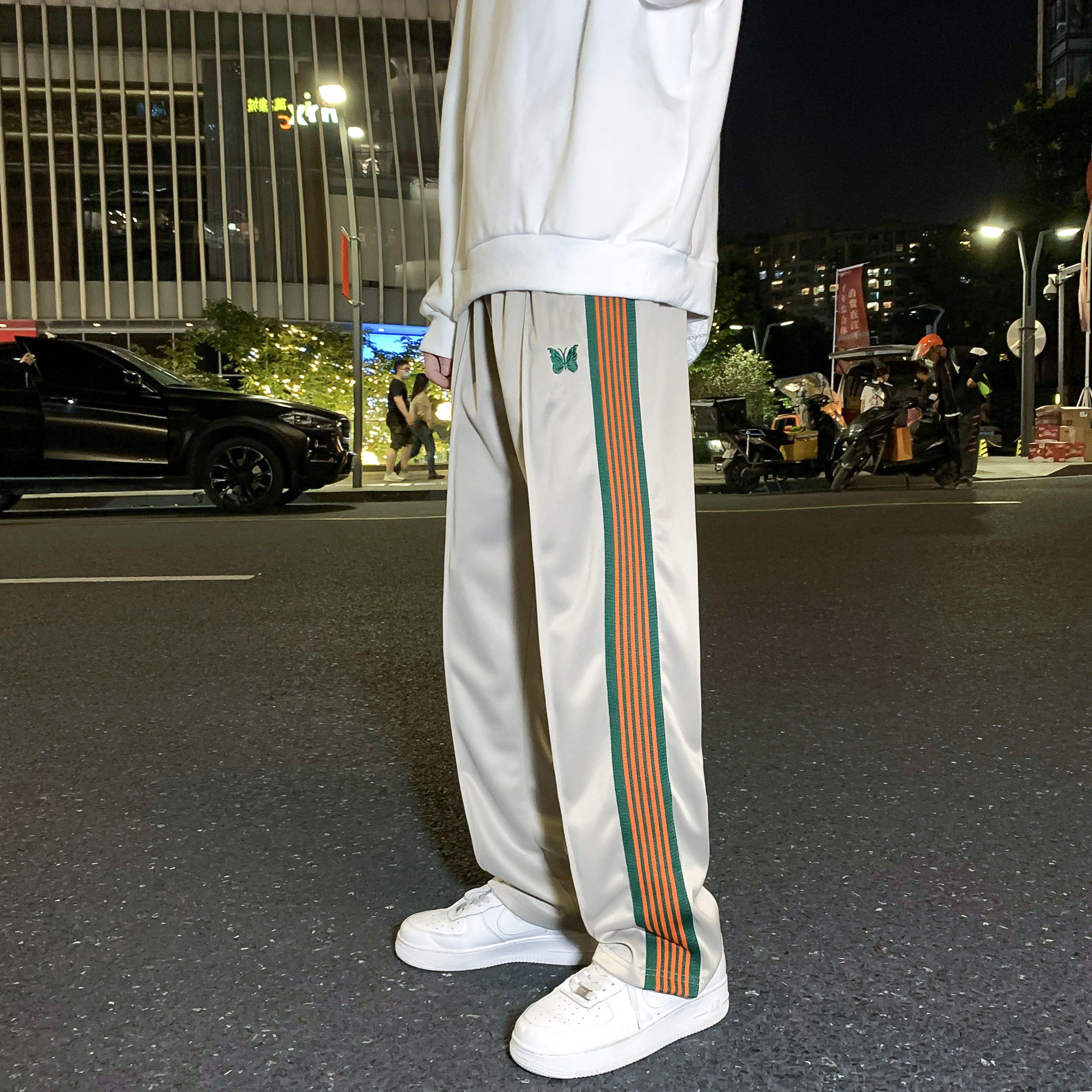 21新款潮牌男士条纹织带刺绣蝴蝶休闲直通长裤b288-c,男装休闲裤,电商B288