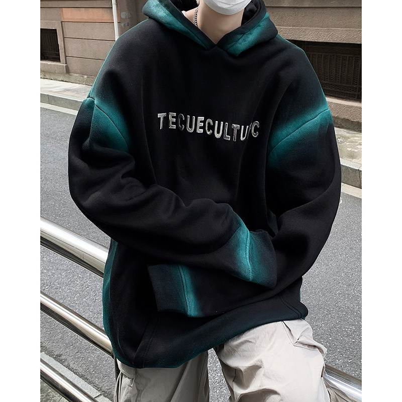 23秋冬喷绘连帽金属印花垫肩连帽卫衣暗黑高街上衣MJ913-P95现货,男装卫衣,电商B288