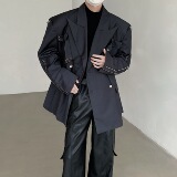 24春季新款设计感垫肩绑带西服上衣XZ28-P158，男装西服，电商B288
