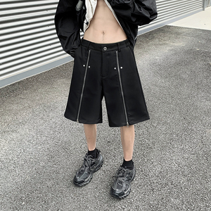 23夏季金属拉链铆钉西裤暗黑高街5分裤男士潮短裤CK124-P60图片