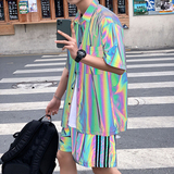 痞帅短袖衬衫嘻哈暗黑反光镭射T恤运动裤套装tz02裤子p60衬衫p85，男装T恤，电商B288