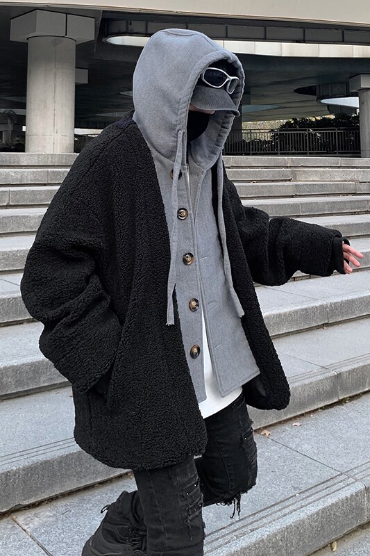 21冬季新款撞色毛呢假两件拼接羊羔毛棉衣男短款外套fy07p150,男装棉衣,电商B288