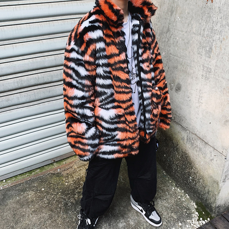 2026新款冬季男士学生仿皮草虎纹潮流棉服外套mj239-p150,男装棉衣,电商B288