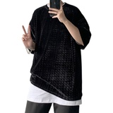 22夏款情侣港风宽松纹理丝绒光滑冰丝短袖网红T恤tx07-p30，男装T恤，电商B288