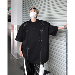 现货！25夏季男士金属垫肩设计感气眼铆钉T恤短袖DX81-P78图片