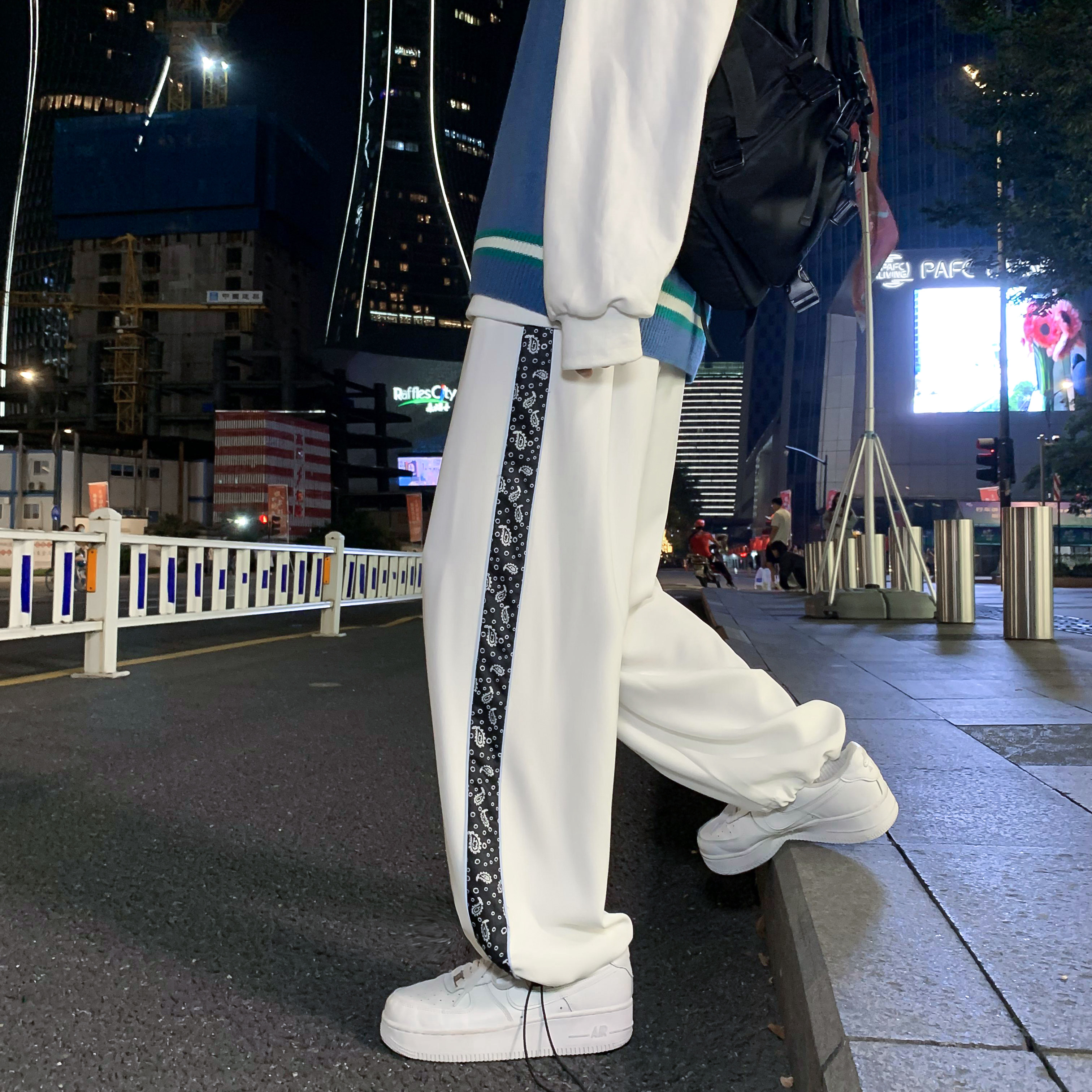 21新款男士反光腰果花休闲裤丝滑冰丝抽绳松紧宽松裤现货ck61-p55,男装休闲裤,电商B288